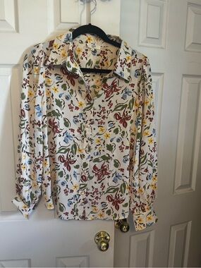 entro White Floral Button-Down Shirt with Multicolor Print